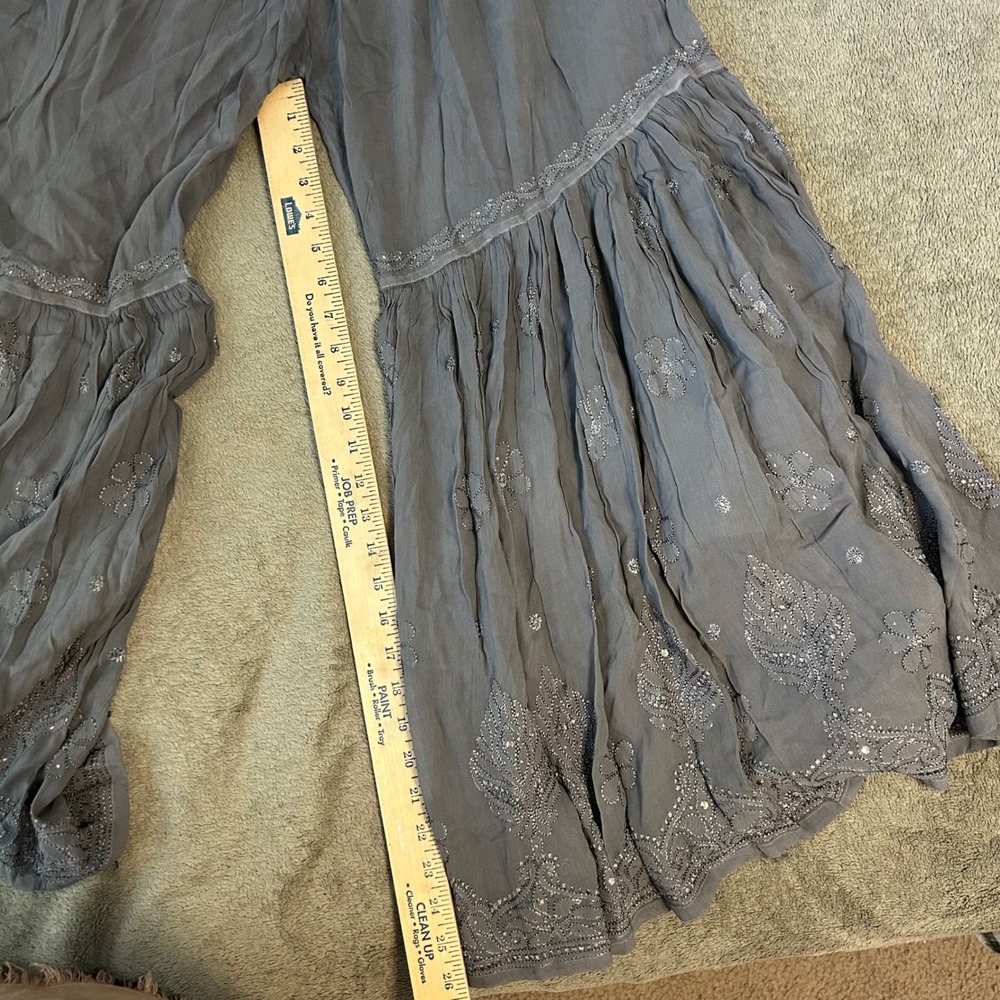 Boho, Festival, Palazzo embroidered gray pants - Picture 7 of 7